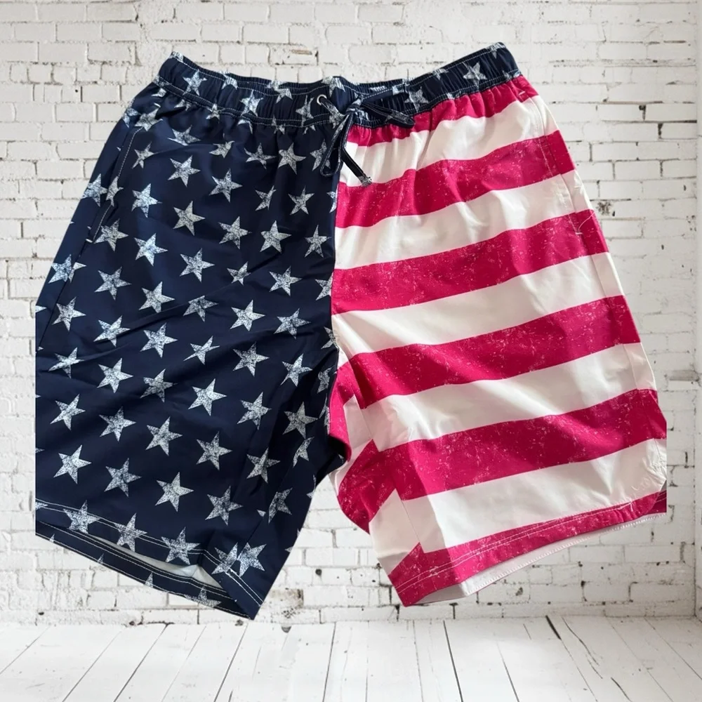 D&Co Patriotic Flag Swim Trunks Small NWT | Quick‑Dry All‑American